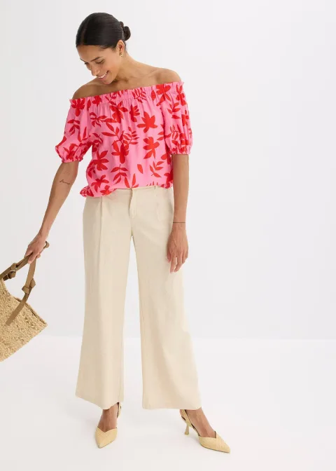 Blouse col Bardot imprimée en viscose mélangée