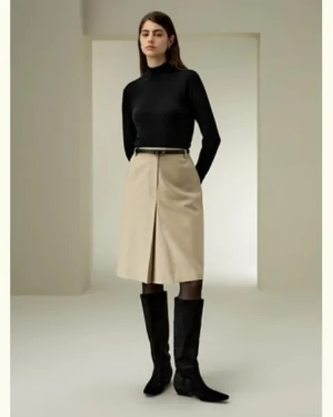 LILYSILK Jupe En Laine Et Soie Ceinture Extensible 90% Laine + 10% Soie Un Confort Inégalé Amande 42