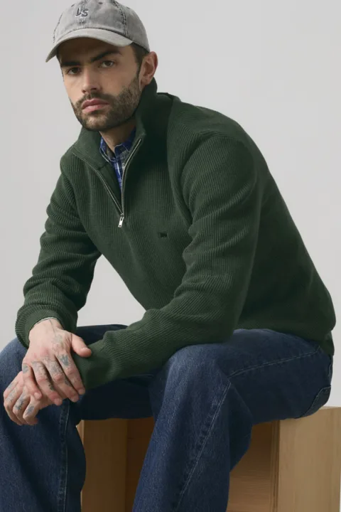Levi's Sweat 1/4 Zip Housemark - Homme - Vert / Duffel Bag Heather Green - 2XL