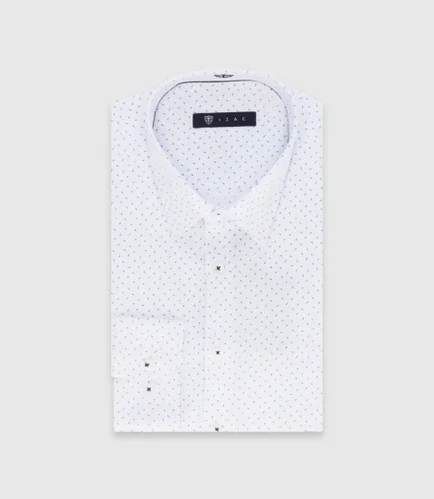 IZAC - Chemise slim à imprimé micro motifs bleu MATHISOUT