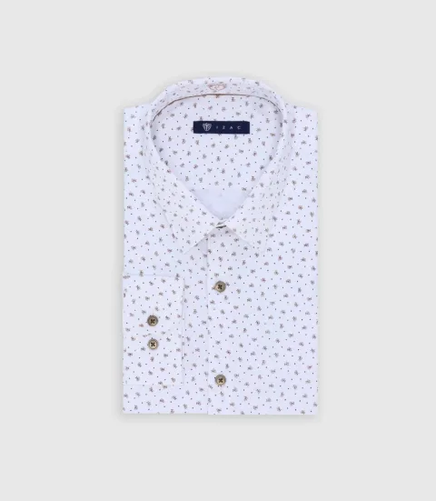 IZAC - Chemise avec micro motifs blanche et camel