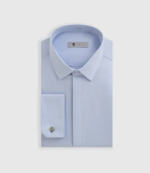 IZAC - Chemise satin mixte slim ciel ''Satinmixteslim''