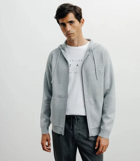 IZAC - Hoodie zippé à capuche en maille gris chine