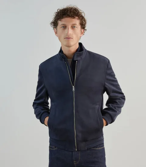 IZAC - Blouson col montant en suède marine