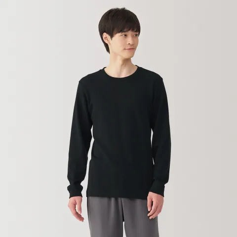 T‐shirt manches longues col rond en coton et laine chauds pour homme