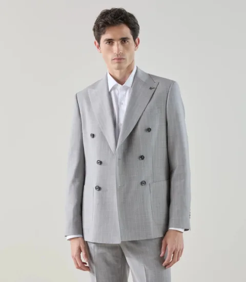 IZAC - Costume croisé en laine mélangée gris