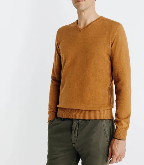 IZAC - Pull col V manches longues camel