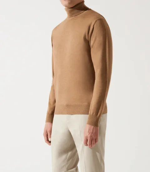 IZAC - Pull col roulé camel 100% mérinos
