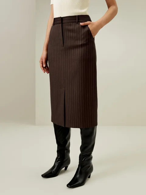 LILYSILK Jupe Café Foncé Jupe Crayon Taille Haute Mélange Laine-Soie Convient À Toutes Les Saisons 34