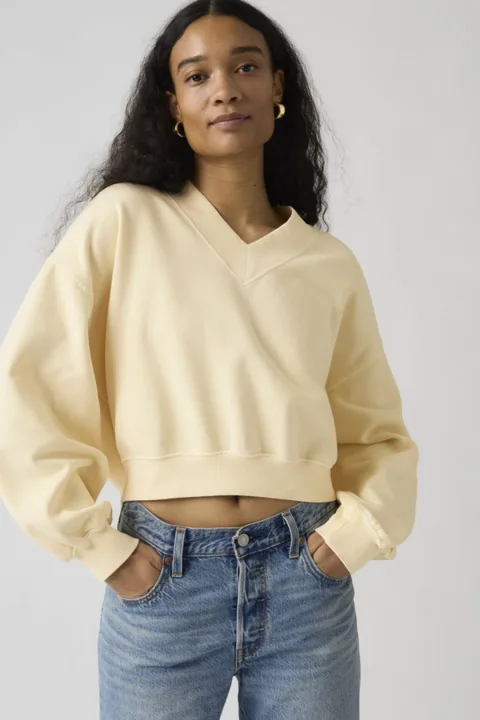 Levi's Sweat Shirt Col V Vintage - Femme - Noir / Pirate Black Garment Dye - M