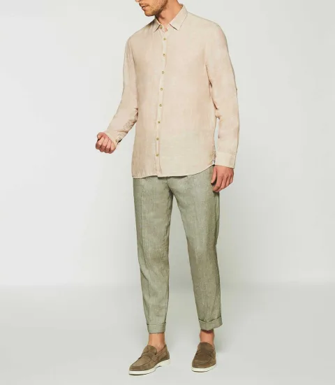 IZAC - Chemise unie en lin beige KISS