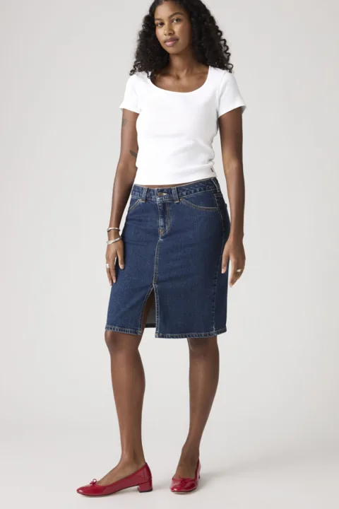 Levi's Jupe Mi Longue Low - Femme - Bleu / Mosey Mid Stone - 27