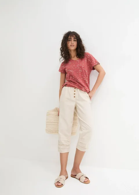 Pantalon carotte en lin et coton