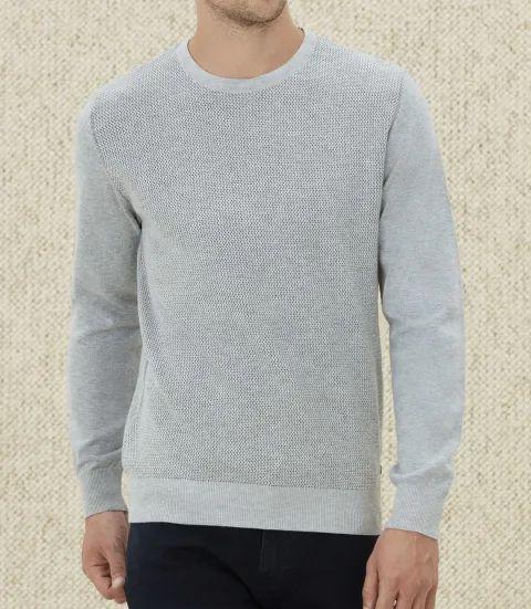 IZAC - Pull col rond fantaisie gris ''Leandre''