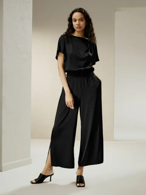 LILYSILK Pantalon Soie Femme Noir Taille Élastique Couverte Double Georgette En Soie Doux Pour La Peau Et Respirant XS