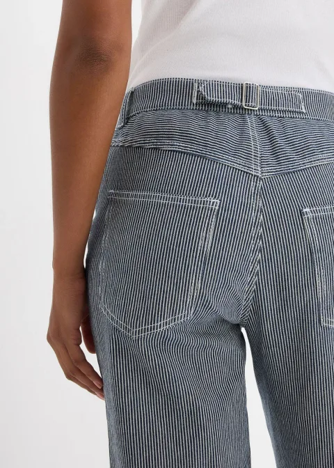 Jean droit loose, taille haute, rayé