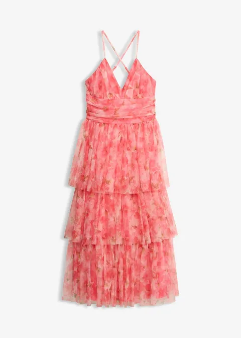 Robe midi en tulle fin à volants