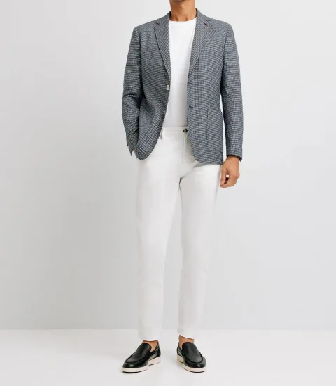IZAC - Veste casual en lin motif pied de poule marine