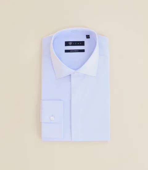 IZAC - Chemise ville satin de coton ciel