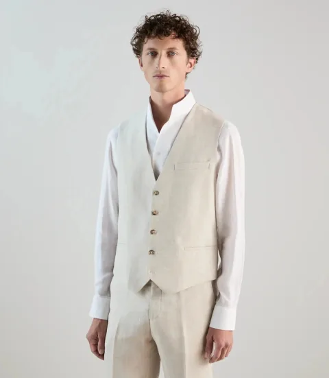 IZAC - Gilet ville 100% lin beige