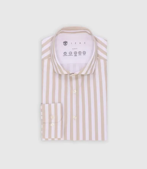 IZAC - Chemise ajustée rayée beige