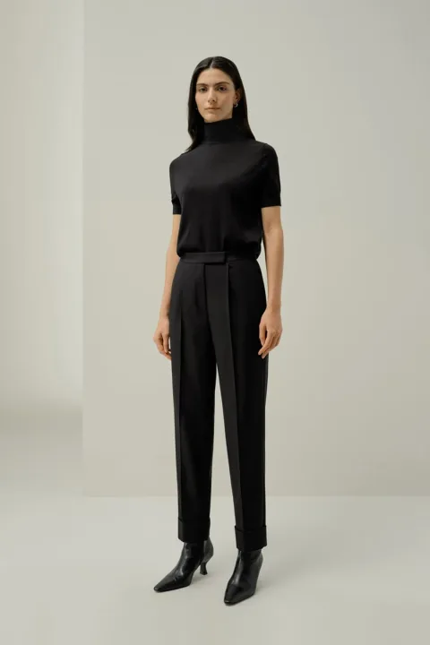 LILYSILK Femme Pantalon Tailleur en Soie et Laine Élégant avec Plis Devant Noir 36