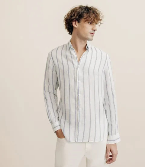 IZAC - Chemise rayée 100% lin verte