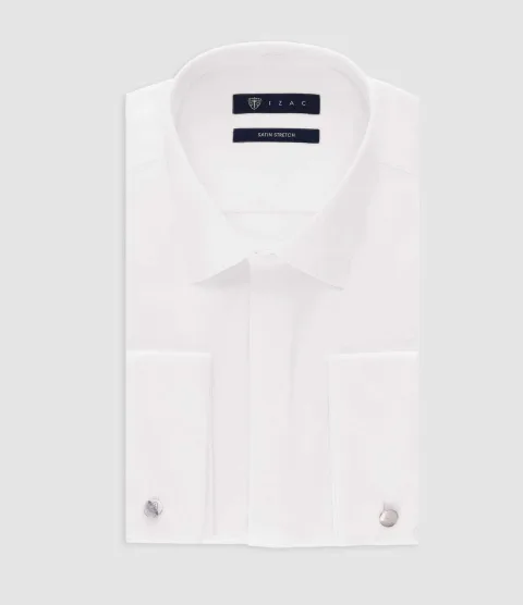 IZAC - Chemise en satin stretch blanc STRETCHMS