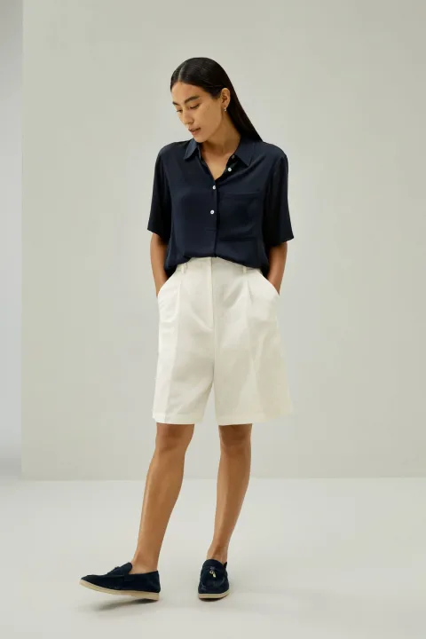 LILYSILK Chemisiers En Soie Poche Latérale Discrète 100 % Soie Double Joe Sophistiqué Et Élégant Style D'Affaires Bleu Minuit L