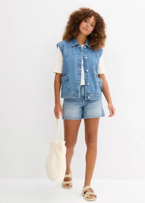 Short en jean taille haute, peu extensible
