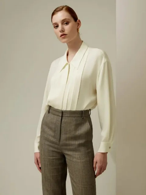 LILYSILK Chemisier En Soie Blanc Détails Plissés, Style Élégant 100% Soie Pure Une Touche D'Élégance Dans Votre Vie S