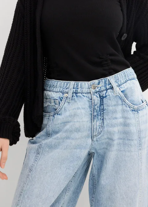 Jean barrel taille mi-haute, cropped