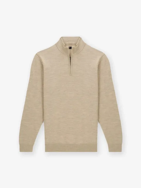 IZAC - Pull col zip beige foncé