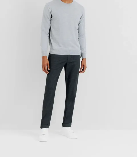 IZAC - Pull en laine mérinos col rond gris
