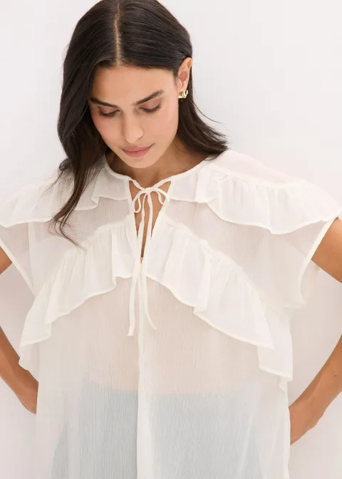 Blouse en crêpe à volants