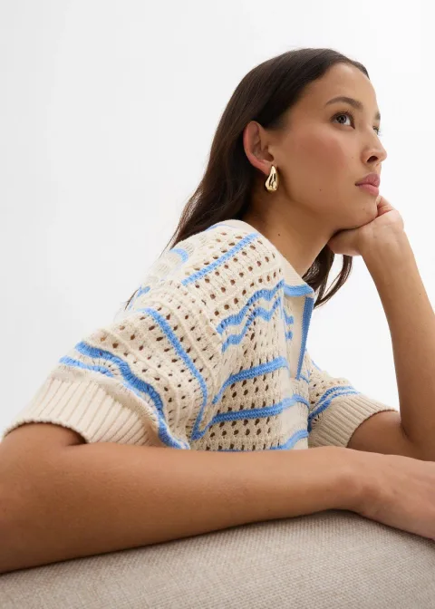 T-shirt oversize en maille aérienne coton et lin