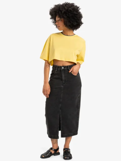 Long - Jupe midi en denim Noir Femme