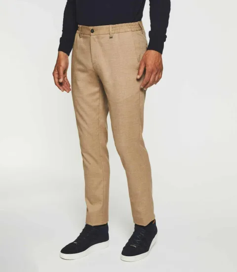 IZAC - Pantalon chino taille élastique camel VAMBO