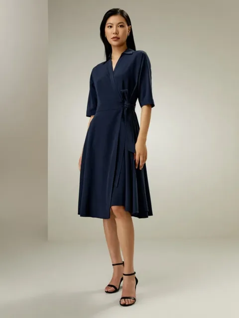 LILYSILK Robe En Soie Chic Bleu Marine Avec Ourlet Robe Parapluie 100% Soie Pure Convient À Toutes Les Saisons XS