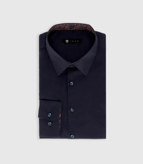 IZAC - Chemise unie à fantaisie marine PAOLO