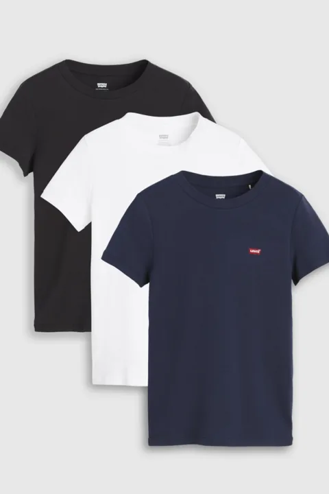Levi's T Shirt Essential (lot De 3) - Femme - Multicolore / 3 Pack Tee Anthracite Night & White + & Peacoat - 2XS