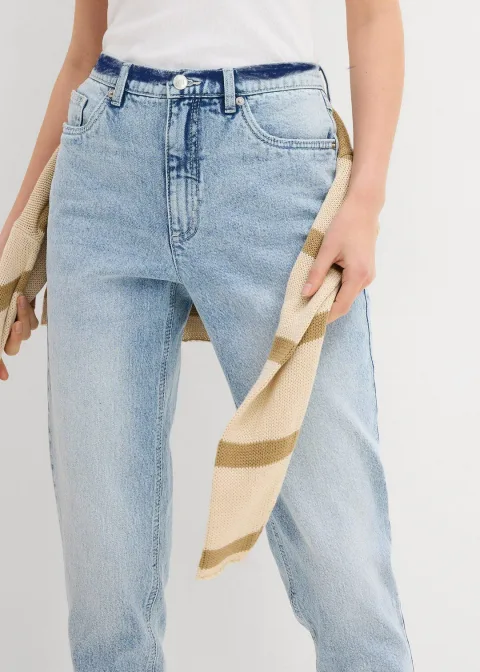 Jean mom taille haute, cropped, peu extensible