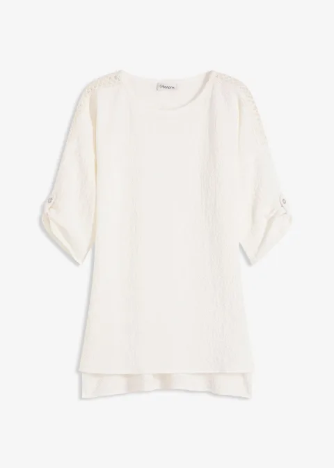 Blouse texturée avec bande de dentelle