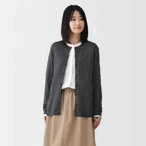 Cardigan à col ras du cou en mélange de fibres de soja pour femme