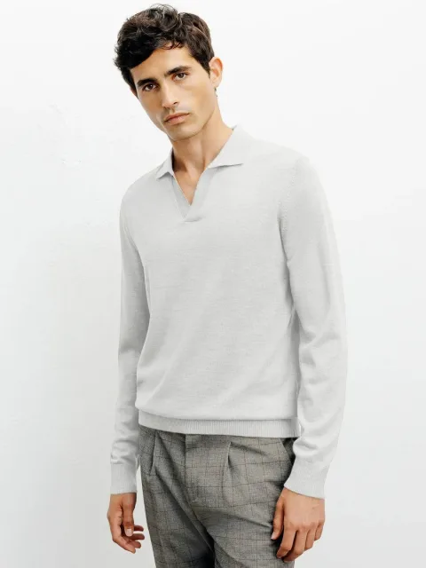IZAC - Pull col polo en laine mérinos gris