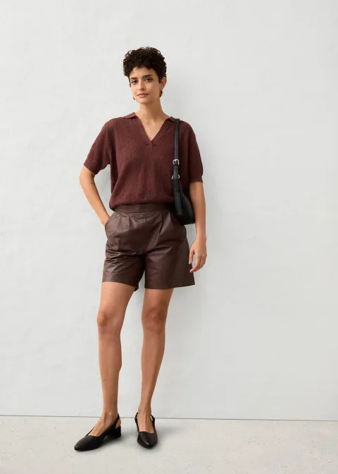 Polo en maille ajourée avec lin