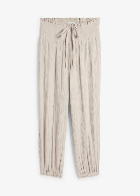 Pantalon en gaze de coton avec ceinture smockée