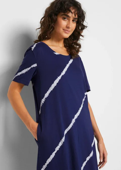 Robe trapèze en jersey de coton avec poches, long. genou