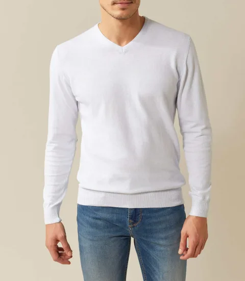 IZAC - Pull col V bleu clair chiné