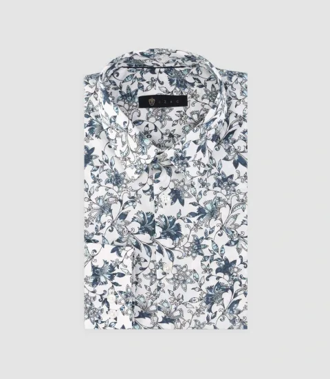 IZAC - Chemise slim à imprimé floral blanc